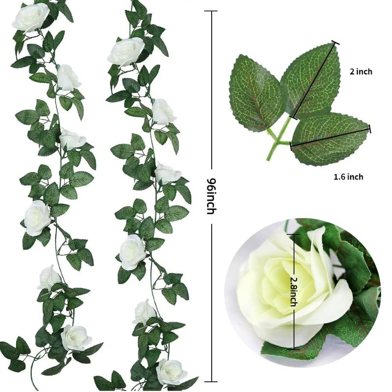 ZWYOQI 16 FT Fake Rose Vine Garland Artificial Flowers Plants Hanging Rose Ivy Home Hotel Office Wedding Party Garden DÃ©cor (White/2PCS) - Image 2